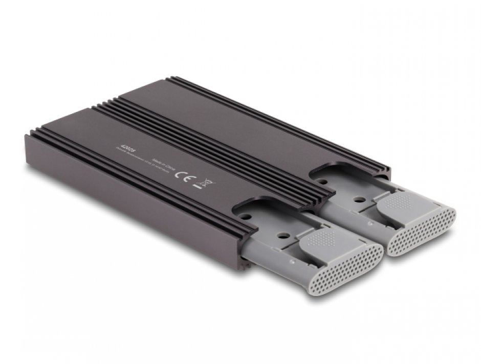 Imagine Rack extern Dual Combo USB type C la 2 x M.2 NVMe PCIe/SATA SSD - tool free, Delock 42028