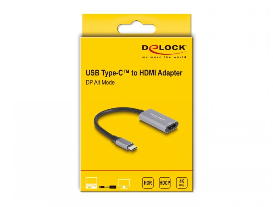 Imagine Adaptor USB type C la HDMI (DP Alt Mode) 4K60Hz cu HDR/HDCP, Delock 60020