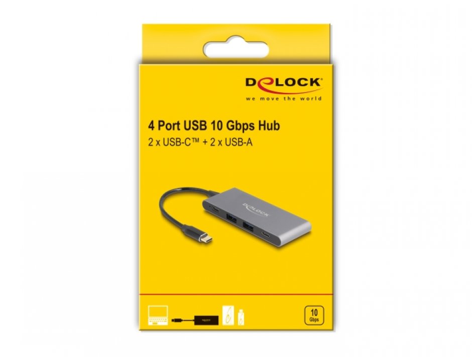 Imagine HUB USB 3.2 type C la 2 x USB type C + 2 x USB-A, Delock 64111