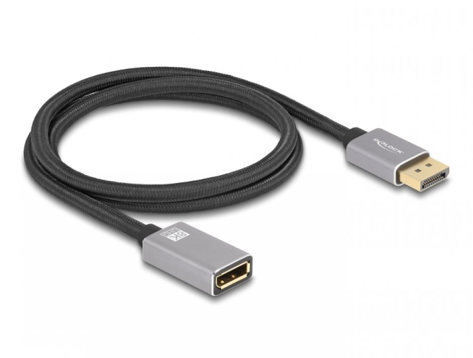 Imagine Cablu prelungitor Displayport 8K60Hz/4K240Hz T-M 1m Negru/Argintiu, Delock 81079