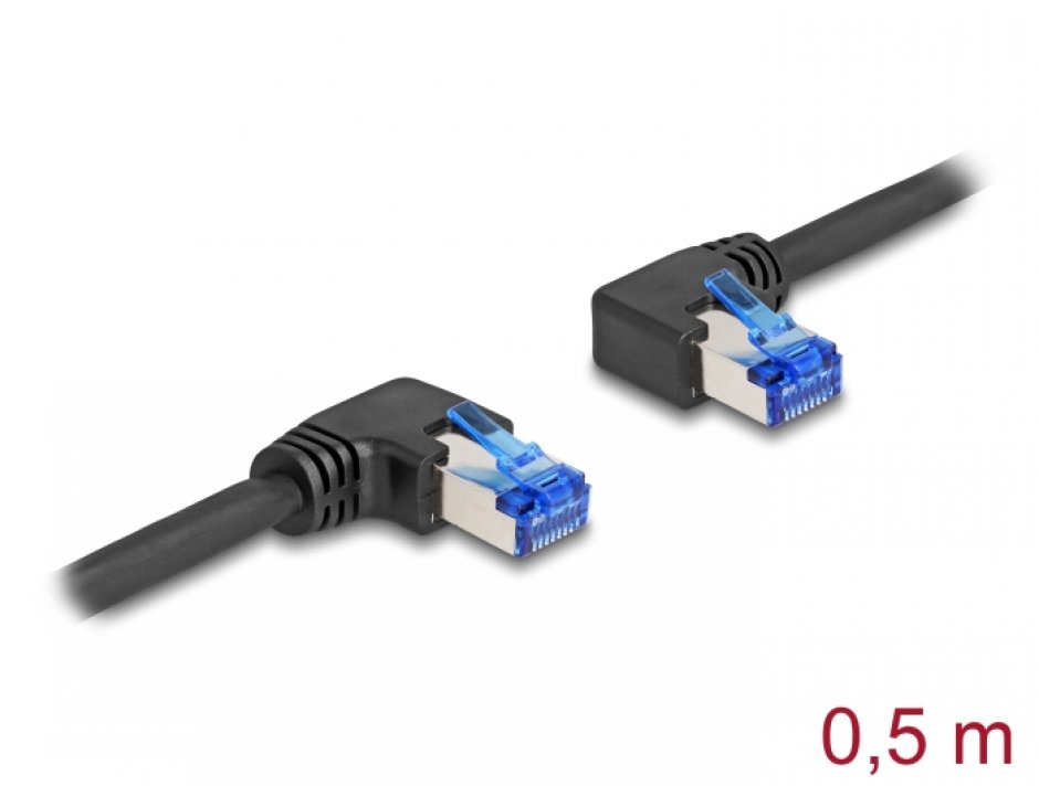 Imagine Cablu de retea RJ45 Cat.6A S/FTP unghi stanga/unghi dreapta 0.5m Negru, Delock 80420