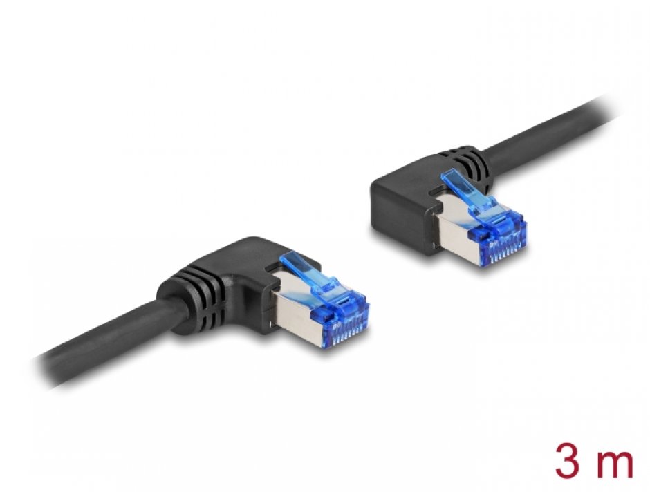 Imagine Cablu de retea RJ45 Cat.6A S/FTP unghi stanga/unghi dreapta 3m Negru, Delock 80466