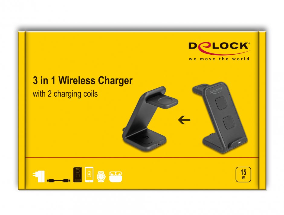 Imagine Incarcator wireless 3 in 1 max 15W, Delock 66941