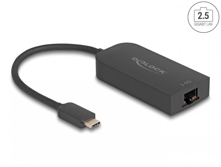 Imagine Adaptor retea USB type C la 2.5 Gigabit LAN, Delock 66046