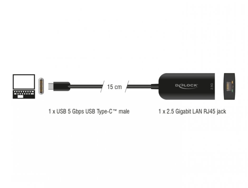 Imagine Adaptor retea USB type C la 2.5 Gigabit LAN, Delock 66046