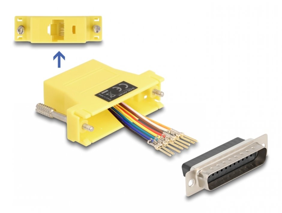 Imagine Adaptor Assembly Kit D-Sub 25 pini la RJ45 T-M Galben, Delock 67116