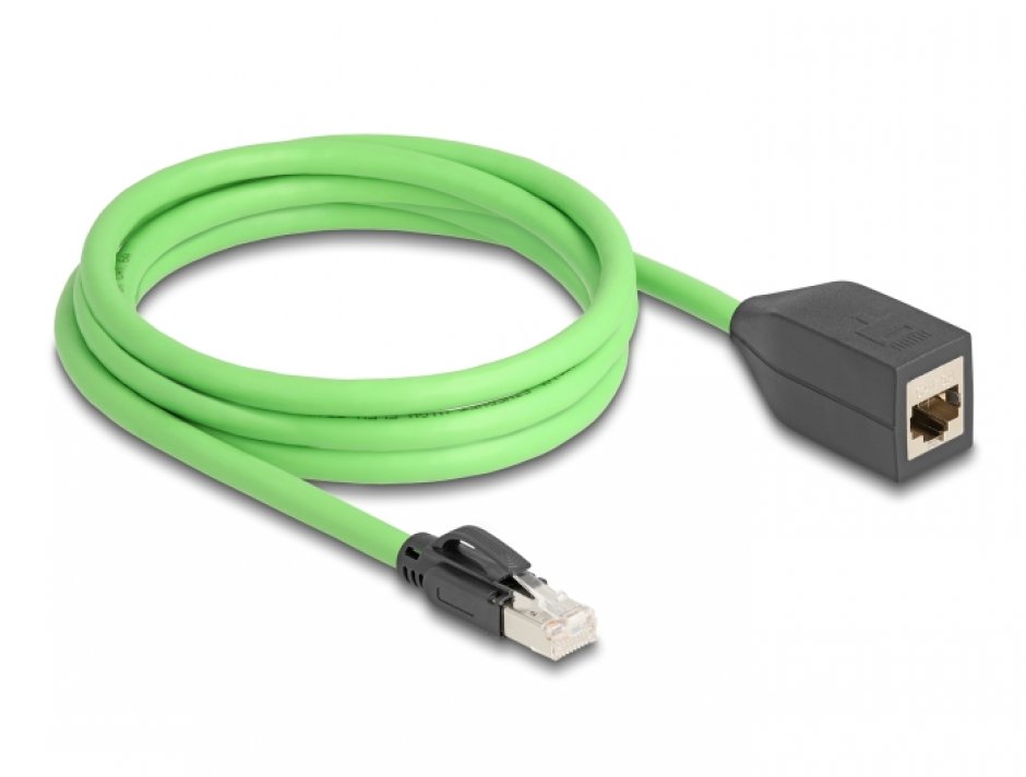 Imagine Cablu prelungitor de retea RJ45 Cat.6A SFTP TPU 2m Verde pentru medii industriale, Delock 80881