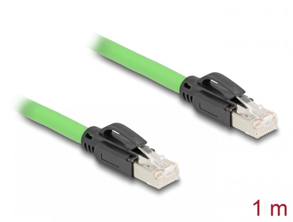 Imagine Cablu de retea RJ45 Cat.6A SFTP TPU 1m Verde pentru medii industriale, Delock 80889