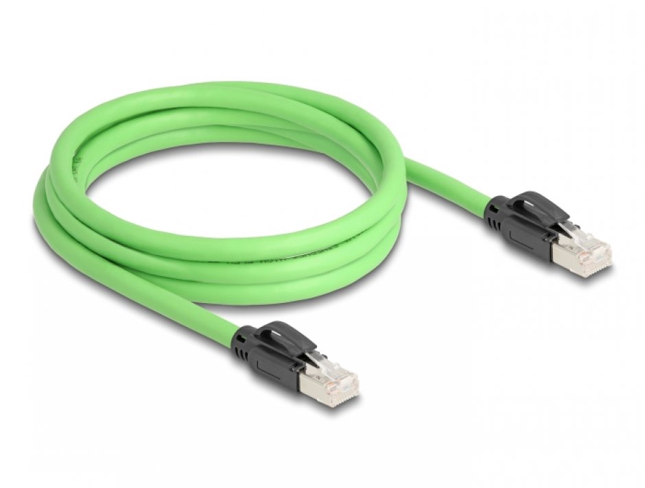 Imagine Cablu de retea RJ45 Cat.6A SFTP TPU 2m Verde pentru medii industriale, Delock 80890