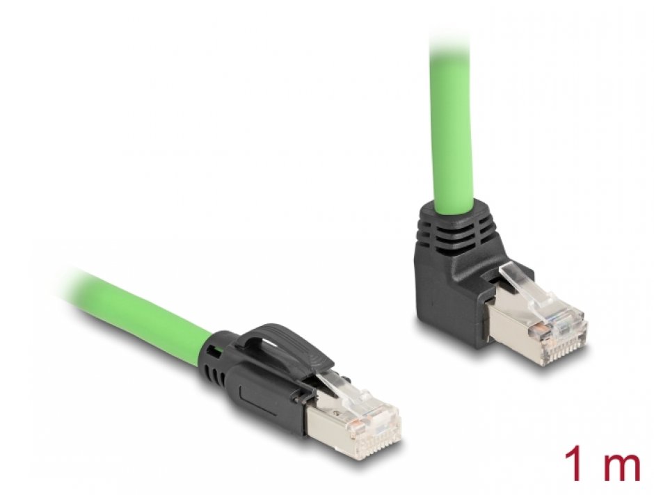 Imagine Cablu de retea RJ45 Cat.6A SFTP drept/unghi sus TPU 1m Verde pentru medii industriale, Delock 80892