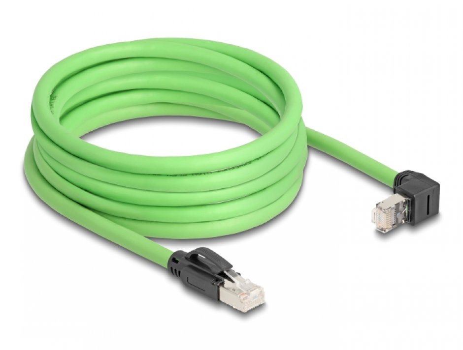 Imagine Cablu de retea RJ45 Cat.6A SFTP drept/unghi sus TPU 5m Verde pentru medii industriale, Delock 80894