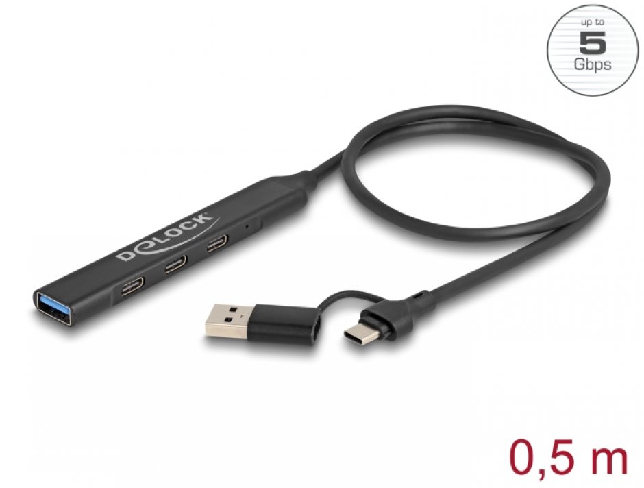 Imagine HUB USB type C/USB-A 3.2 la 3 x USB type C + 1 x USB-A, Delock 64272