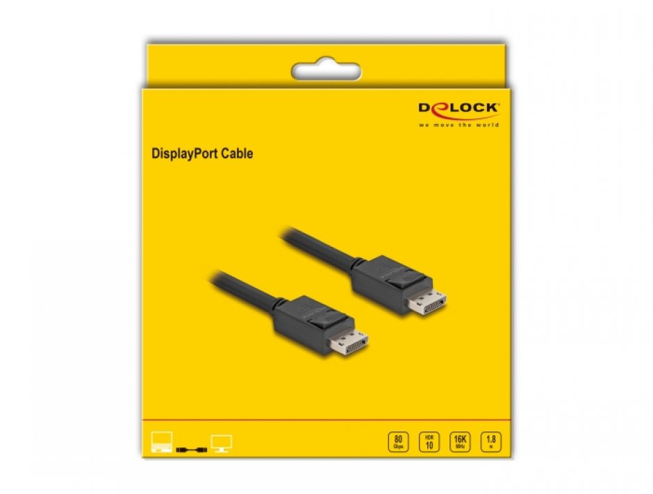 Imagine Cablu Displayport 16K60Hz/8K120Hz/4K240Hz 80Gbps 1.8m, Delock 81175