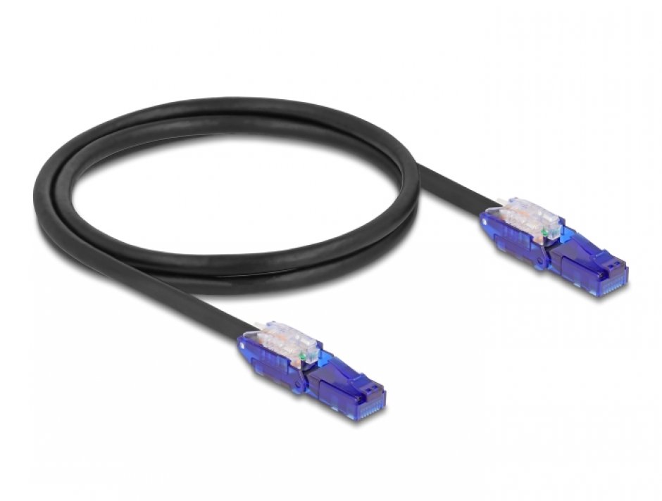 Imagine Cablu de retea RJ45 Cat.6 UTP conectori in unghi 180 grade 1m Negru, Delock 80926