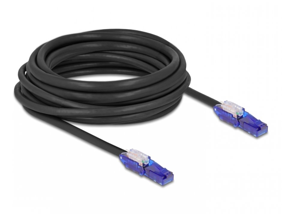 Imagine Cablu de retea RJ45 Cat.6 UTP conectori in unghi 180 grade 7.5m Negru, Delock 80930