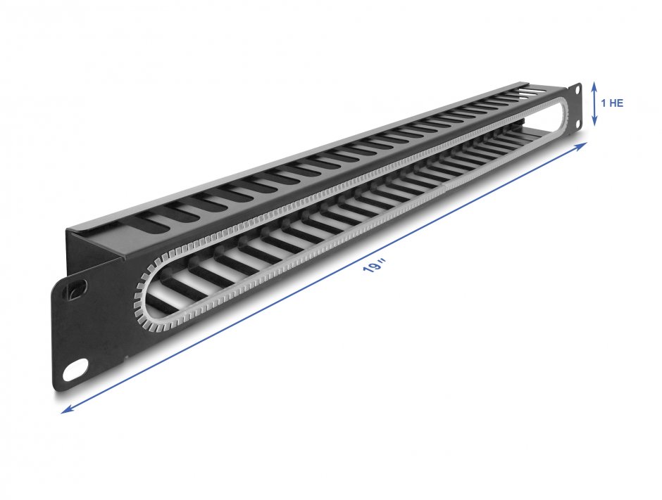 Imagine Panou 19" 1U cu organizare cabluri si protectie la margine Negru, Delock 67277