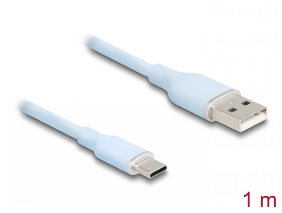 Imagine Cablu USB-A 2.0 la USB type C T-T 1m silicon Alb, Delock 81222