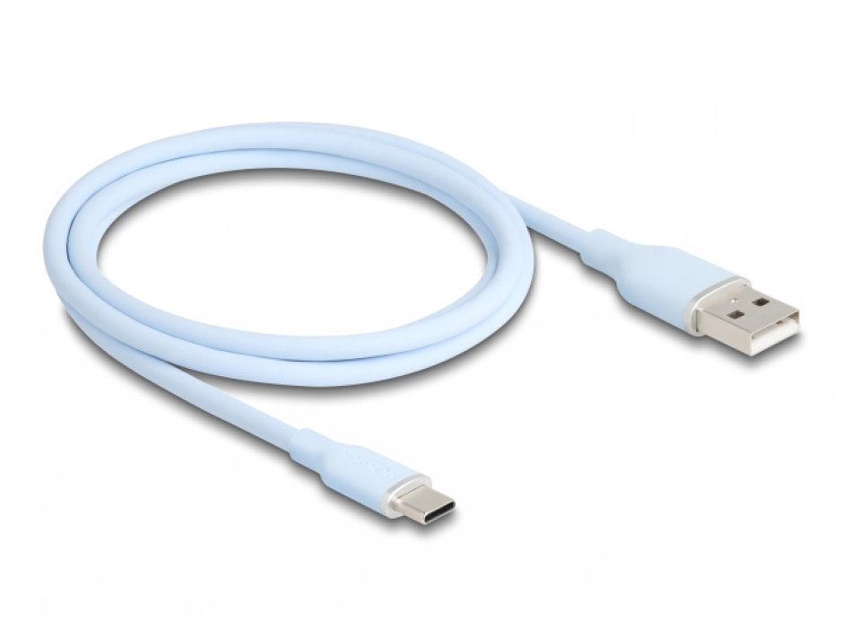 Imagine Cablu USB-A 2.0 la USB type C T-T 1m silicon Blue, Delock 81222