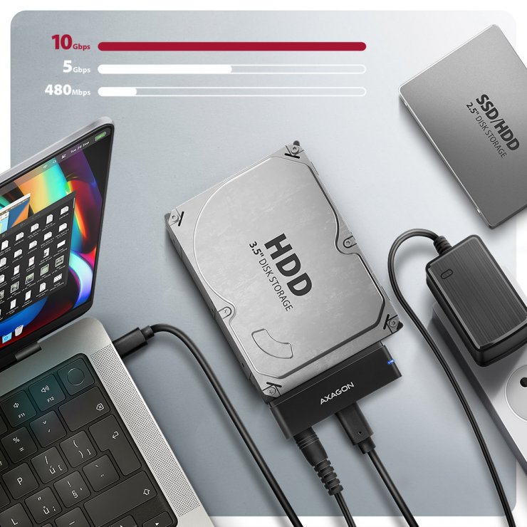 Imagine Adaptor portabil USB 3.2-A/USB type C la HDD 2.5/3.5", Axagon ADSA-FPX