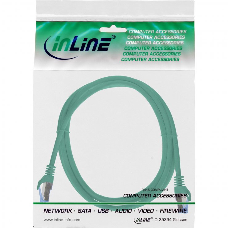 Imagine Cablu de retea RJ45 Cat.6A S/FTP LSoH CCA 0.3m Verde, InLine IL72633G