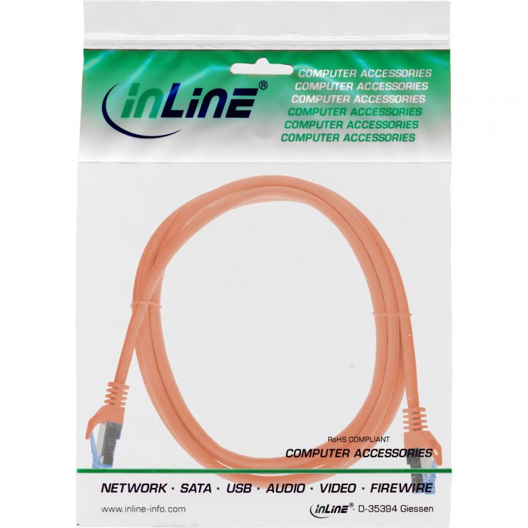 Imagine Cablu de retea RJ45 Cat.6A S/FTP LSoH CCA 0.3m Orange, InLine IL72633O