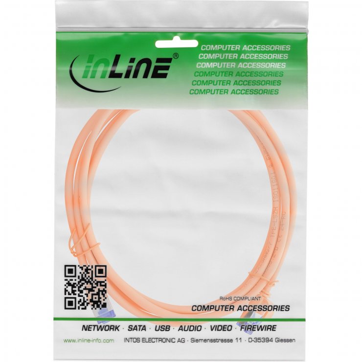 Imagine Cablu de retea slim Cat.6A S/FTP LSOH Orange 0.3m, InLine IL74933O