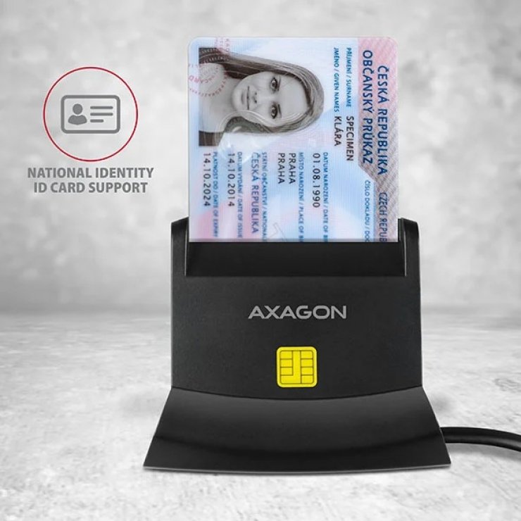 Imagine Stand/Cititor de carduri USB-A 2.0 la Smart Card/ID + SD/microSD/SIM, Axagon CRE-SM2