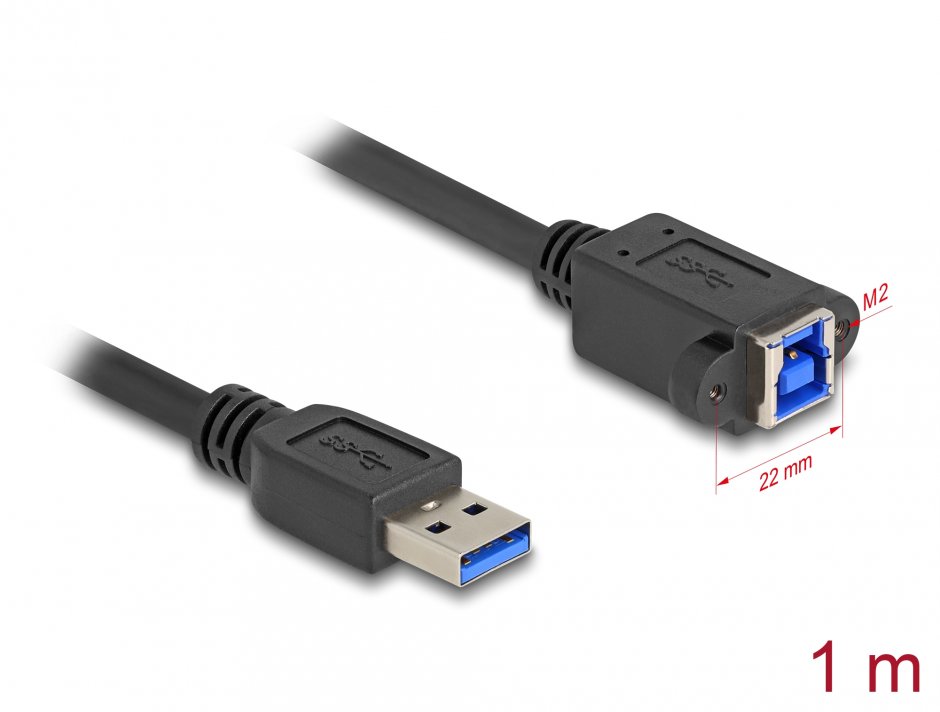 Imagine Cablu USB 5 Gbps tip A la USB B T-M 1m Negru, Delock 80485