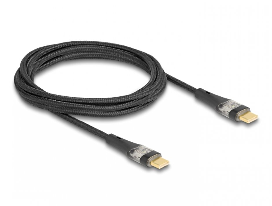 Imagine Cablu USB 2.0 type C PD 3.0 100W E-Marker T-T 2m brodat Negru, Delock 80764