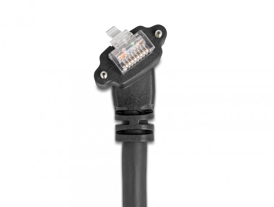 Imagine Cablu de retea RJ45 Cat.6 SFTP drept/unghi cu suruburi 1m Negru, Delock 80917