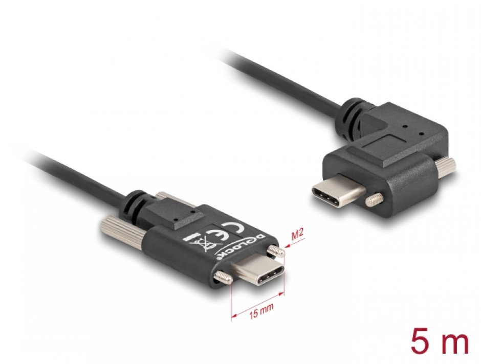 Imagine Cablu cu suruburi USB 2.0 type C drept/unghi stanga/dreapta T-T 60W 5m, Delock 80959