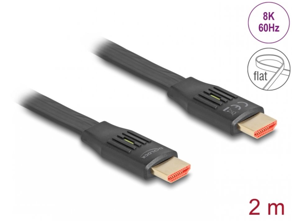 Imagine Cablu flat HDMI 8K60Hz/4K240Hz 2m, Delock 81002