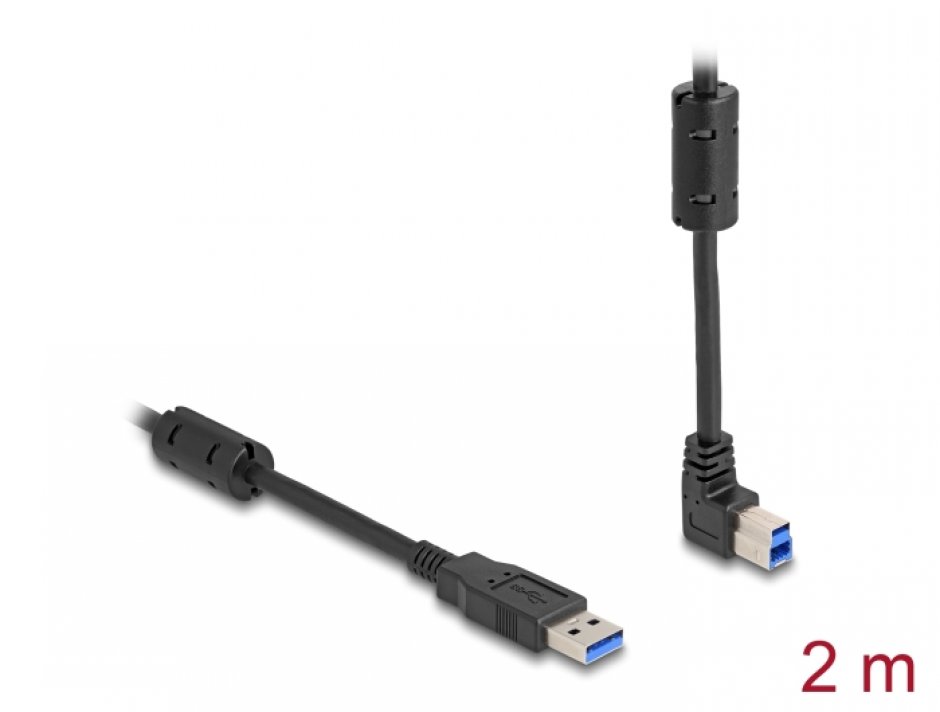 Imagine Cablu USB 3.0-A la USB-B drept/unghi sus 2m, Delock 81105