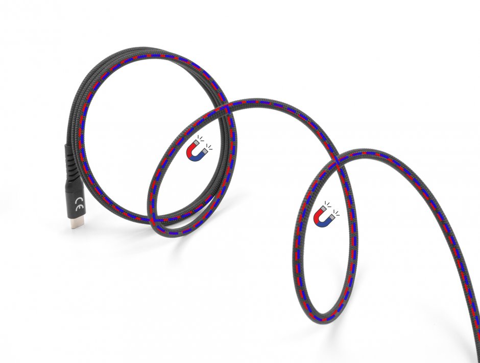 Imagine Cablu USB 2.0 Type C cu invelis magnetic PD 3.0/60W 2m Negru, Delock 81120