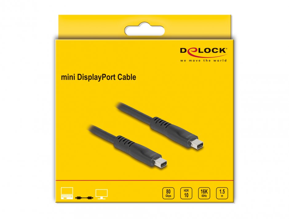 Imagine Cablu Mini DisplayPort 16K60Hz/8K120Hz/4K240Hz T-T 1.5m, Delock 81177