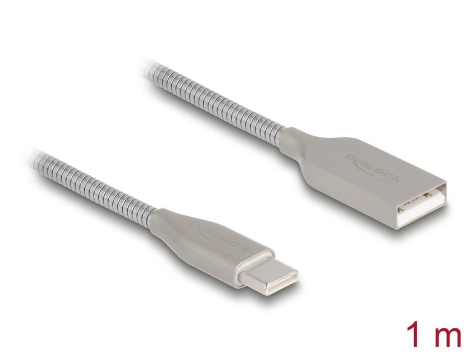 Imagine Cablu USB 2.0-A la USB type C PD 3.0 60W 1m Metalic, Delock 81258