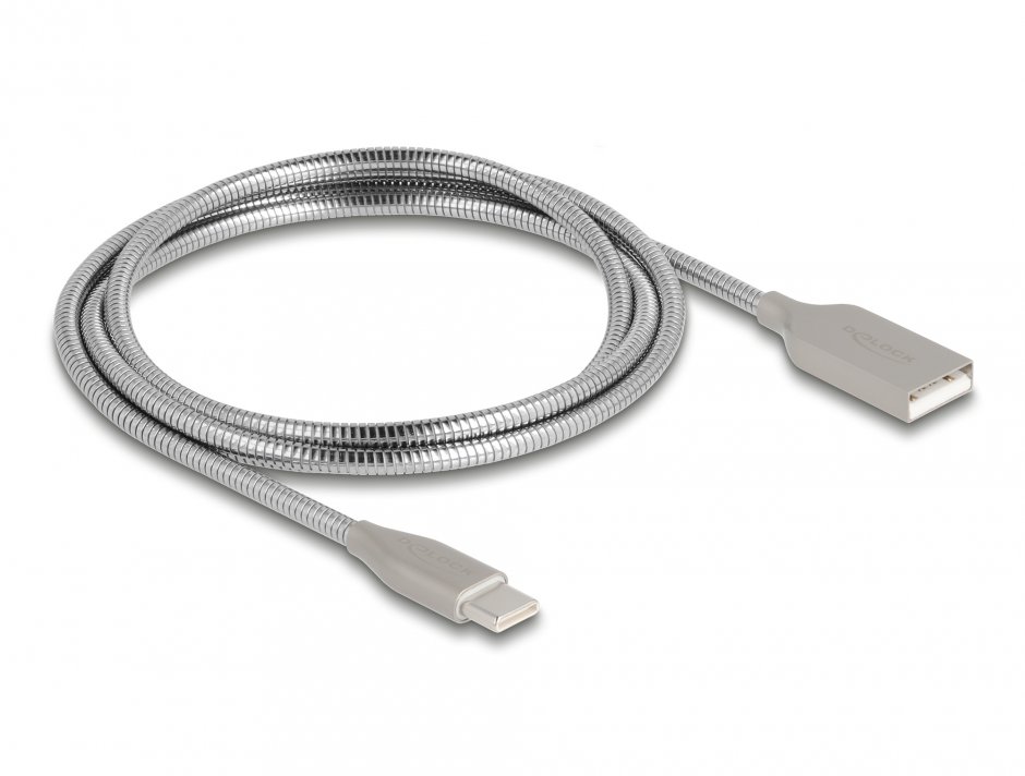 Imagine Cablu USB 2.0-A la USB type C PD 3.0 60W 1m Metalic, Delock 81258