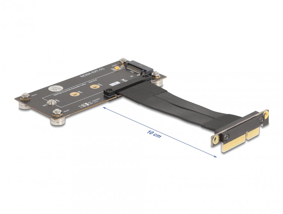 Imagine Adaptor PCIe 3.0 x4 unghi 90 grade la to M.2 Key M + cablu 10cm, Delock 81502