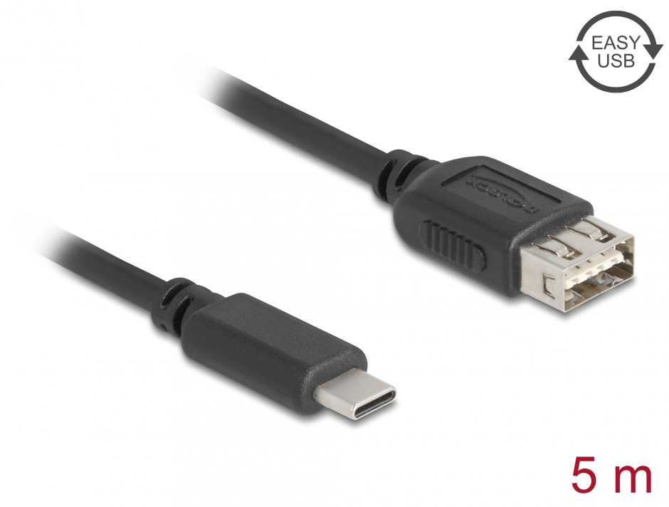 Imagine Cablu USB 2.0 Type C la EASY USB-A T-M 5m, Delock 81539