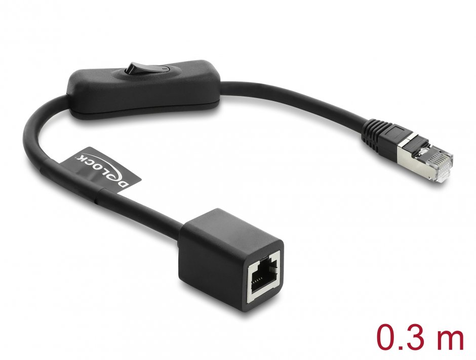 Imagine Cablu prelungitor de retea RJ45 Cat.6 F/UTP 0.3m cu switch, Delock 81563