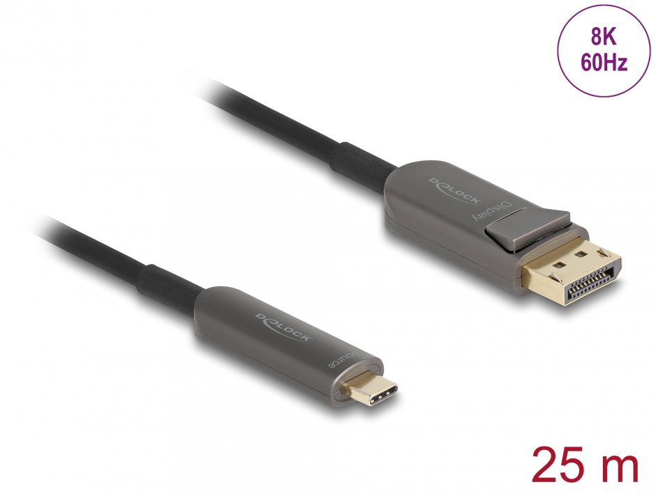 Imagine Cablu activ optic USB type C la DisplayPort 8K60Hz/4K240Hz 25m, Delock 81608