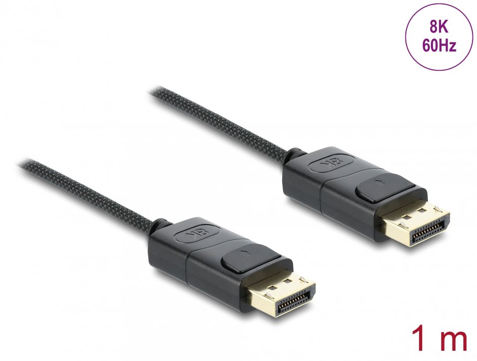 Imagine Cablu Coaxial DisplayPort 8K60Hz/4K240Hz 80Gbps brodat 1m Negru, Delock 81673
