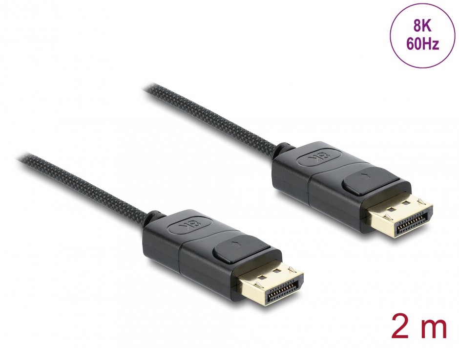 Imagine Cablu Coaxial DisplayPort 8K60Hz/4K240Hz 80Gbps brodat 2m Negru, Delock 81674