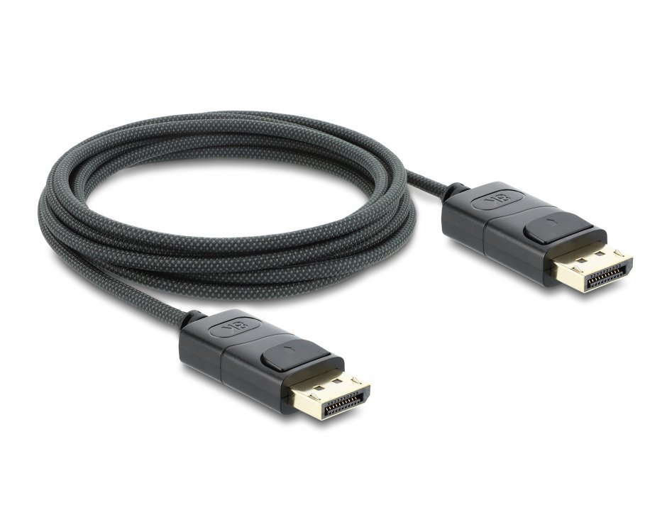Imagine Cablu Coaxial DisplayPort 8K60Hz/4K240Hz 80Gbps brodat 2m Negru, Delock 81674