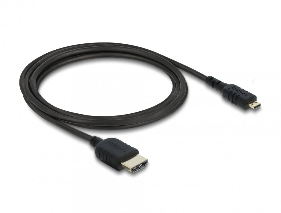 Imagine Cablu Coaxial High Speed HDMI la micro-D HDMI 8K60Hz/4K240Hz 2m Negru, Delock 81691