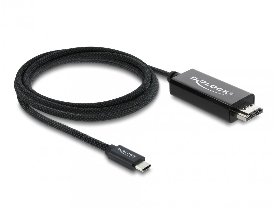 Imagine Cablu Coaxial USB Type C la HDMI (DP Alt Mode) 4K60Hz brodat 2m Negru, Delock 81704
