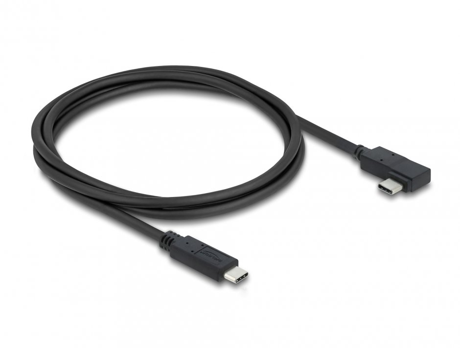 Imagine Cablu Coaxial USB 40 Gbps 240W PD 3.1 drept/unghi 90 grade 1m Negru, Delock 81710