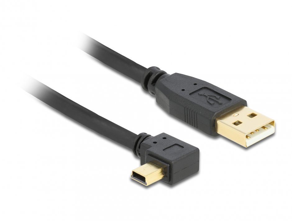 Imagine Cablu USB 2.0 la mini USB-B unghi 90 grade T-T 3m, Delock 82683