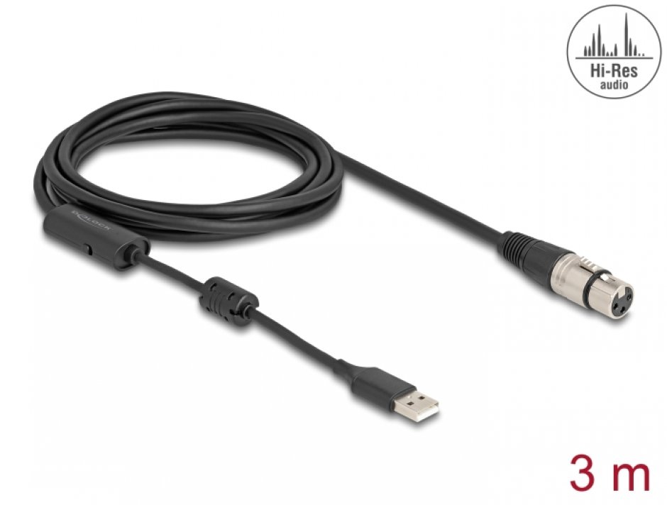 Imagine Cablu High-Res USB-A la XLR 3 pini 3m, Delock 84178