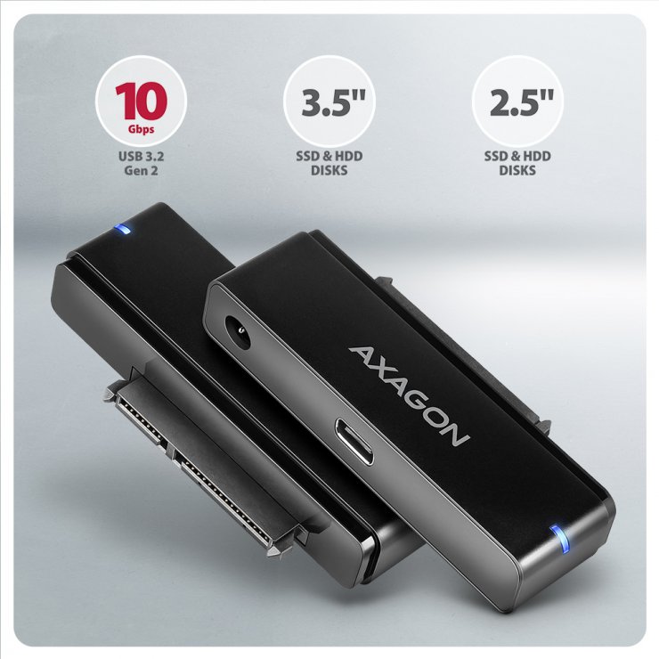 Imagine Adaptor portabil USB 3.2-A/USB type C la HDD 2.5/3.5", Axagon ADSA-FPX